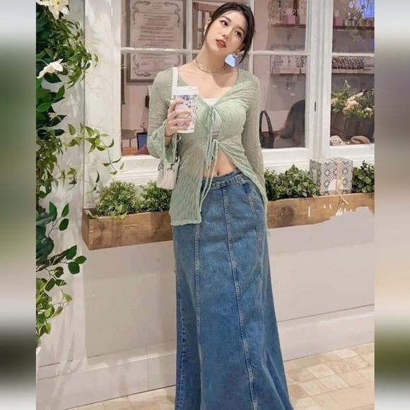 ZARA * HIGH-WAIST ZW LONG DENIM SKIRT FLARED FADED BLUE BLOGGER - Picture 14 of 16